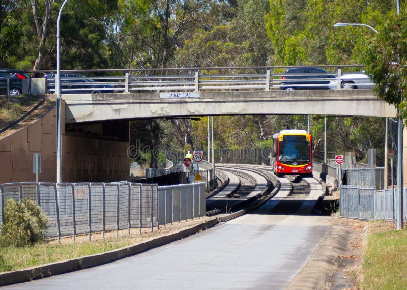 ADELAIDE, SOUTH AUSTRALIA. - On November 29, 2018. – The O-Bahn Busway is a guided busway that is part of the bus rapid transit system which combining elements of both bus and rail systems. ADELAIDE, SOUTH AUSTRALIA. - On November 29, 2018. – The O-Bahn Busway is a guided busway that is part of the bus rapid transit system which combining elements of both bus and rail systems.