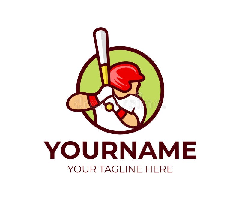 O basebol, jogador de beisebol está guardando o bastão de beisebol, molde do logotipo Esporte e basebol profissional, jogador dos ilustração royalty free O basebol, jogador de beisebol está guardando o bastão de beisebol, molde do logotipo Esporte e basebol profissional, jogador dos ilustração royalty free