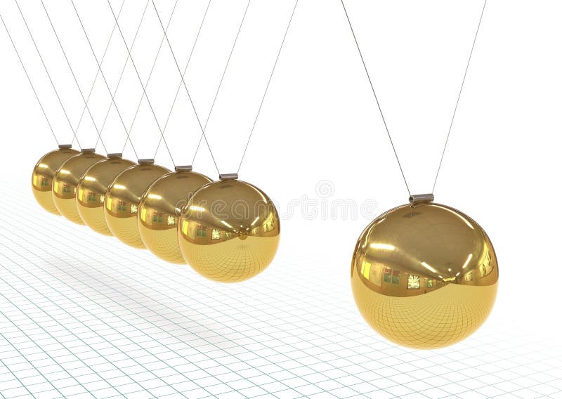 O berço de Newton - metálico, pêndulo 3D dourado em cru com papel de gráfico ilustração stock O berço de Newton - metálico, pêndulo 3D dourado em cru com papel de gráfico ilustração stock