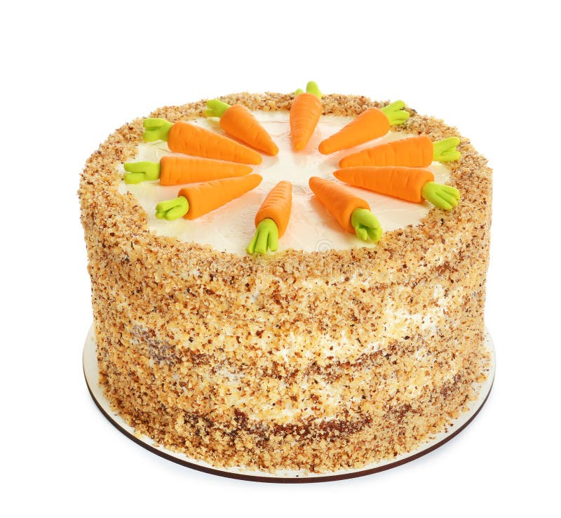 O bolo de cenoura natural delicioso isolou-se fotos de stock O bolo de cenoura natural delicioso isolou-se fotos de stock