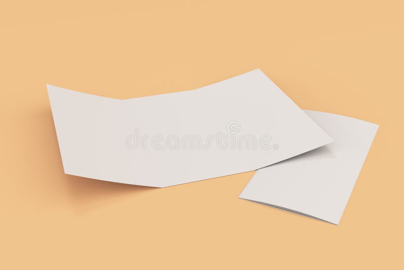 O branco vazio abre o modelo do folheto de três dobras no fundo alaranjado ilustração do vetor O branco vazio abre o modelo do folheto de três dobras no fundo alaranjado ilustração do vetor
