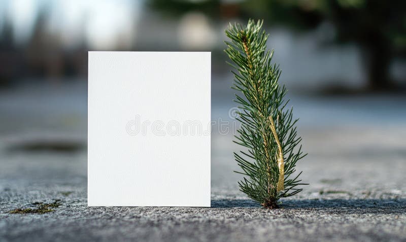 O bucată albă de hârtie este așezată pe pământ lângă un brad mic stock photography