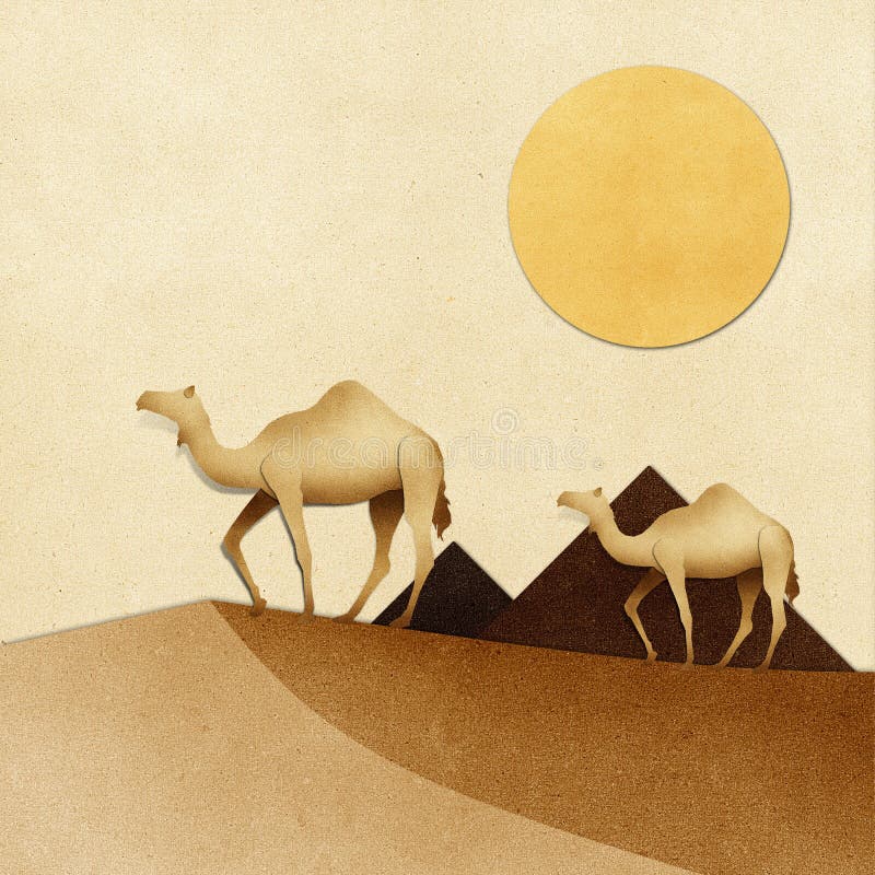 O camelo e a pirâmide no deserto recicl o ofício de papel ilustração do vetor O camelo e a pirâmide no deserto recicl o ofício de papel ilustração do vetor