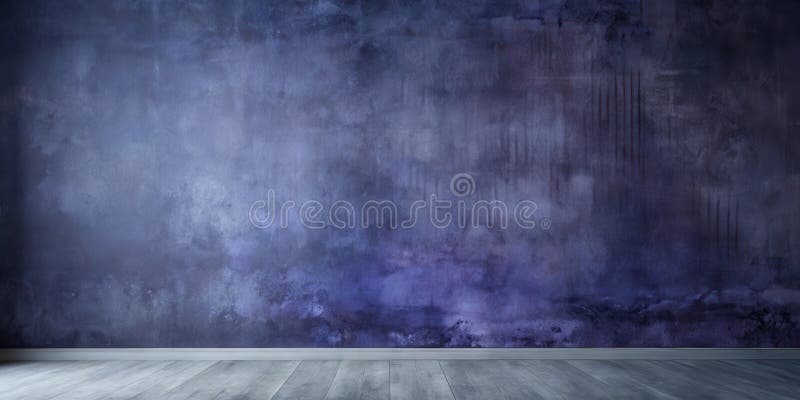 O cameră senină goală, cu un perete violet profund texturat și podea din lemn gri. IA generativă royalty free illustration