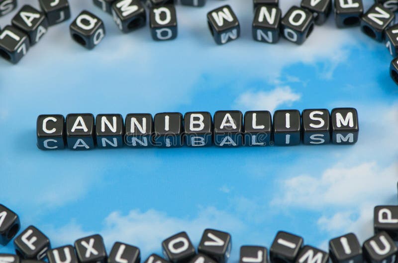 The word Cannibalism on the sky background. The word Cannibalism on the sky background