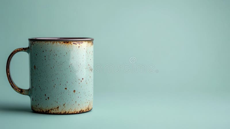 O cană rustică pe un fundal teal cu spațiu gol. royalty free stock photography