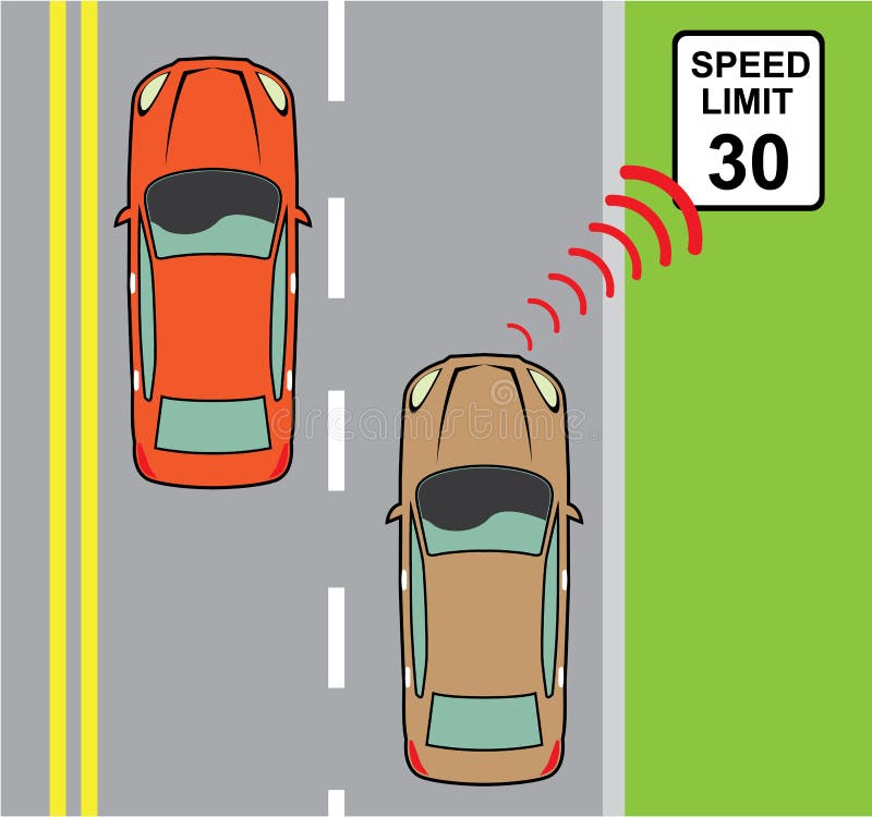 O carro faz a varredura do sinal do limite de velocidade ilustração do vetor O carro faz a varredura do sinal do limite de velocidade ilustração do vetor