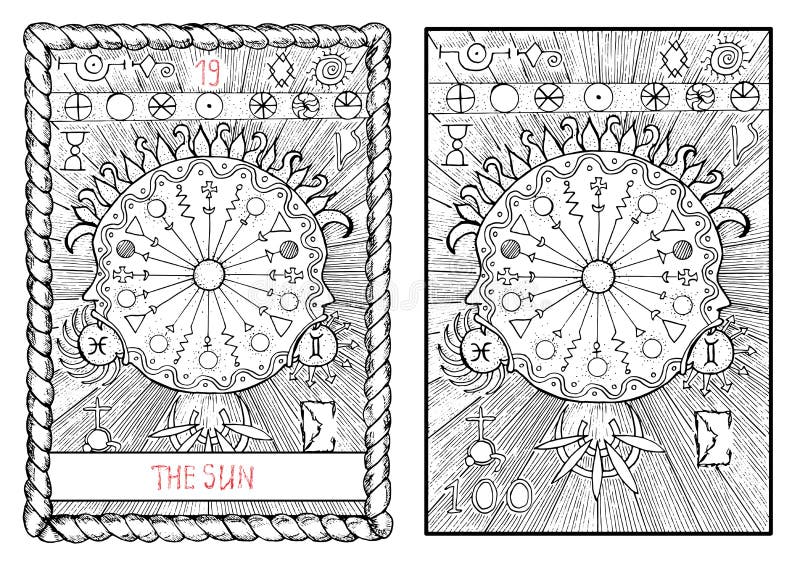O cartão de tarô principal dos arcana O sol ilustração do vetor O cartão de tarô principal dos arcana O sol ilustração do vetor