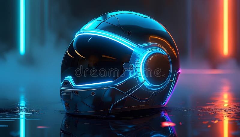 O cască cu lumini neon pe ea stock illustration