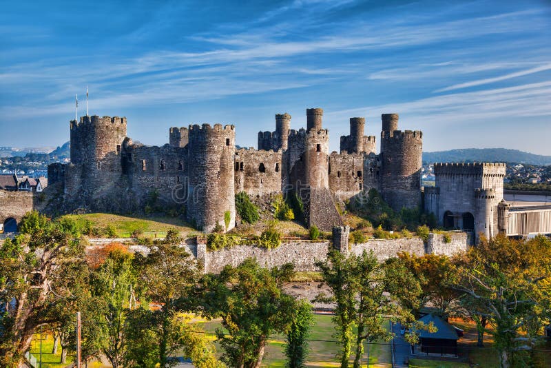 O castelo de Conwy em Gales, Reino Unido, série de Walesh fortifica