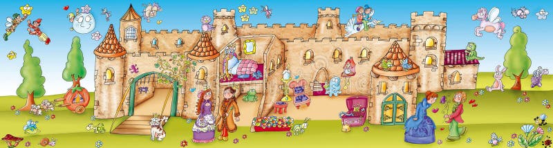O castelo encantado nas madeiras com duendes ilustração royalty free O castelo encantado nas madeiras com duendes ilustração royalty free