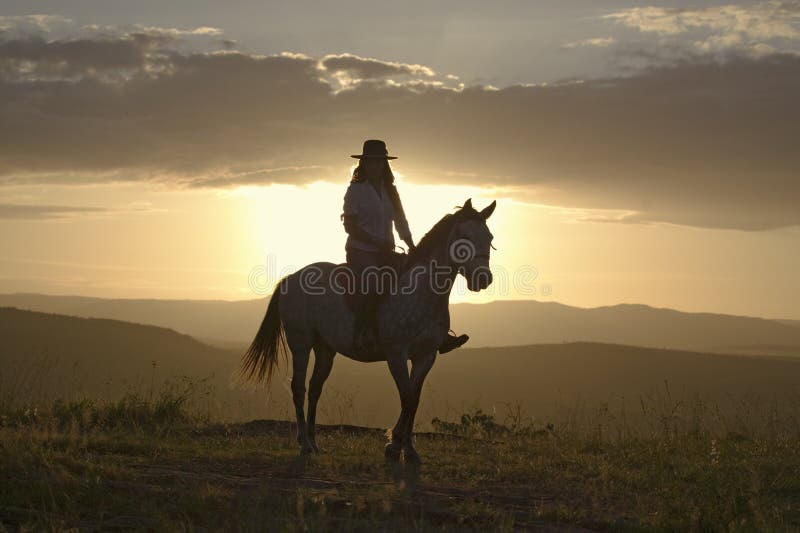 O cavaleiro e o cavalo fêmeas de horseback montam para negligenciar na tutela dos animais selvagens de Lewa em Kenya norte, Áfric