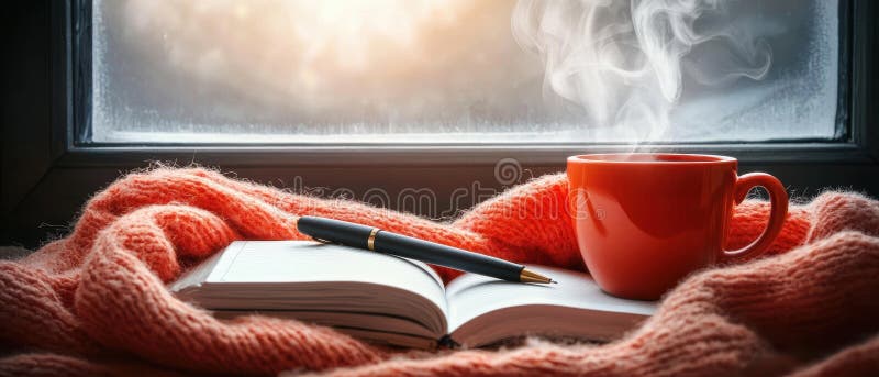 O ceașcă de cafea și un carnețel pe o pătură. royalty free stock photography