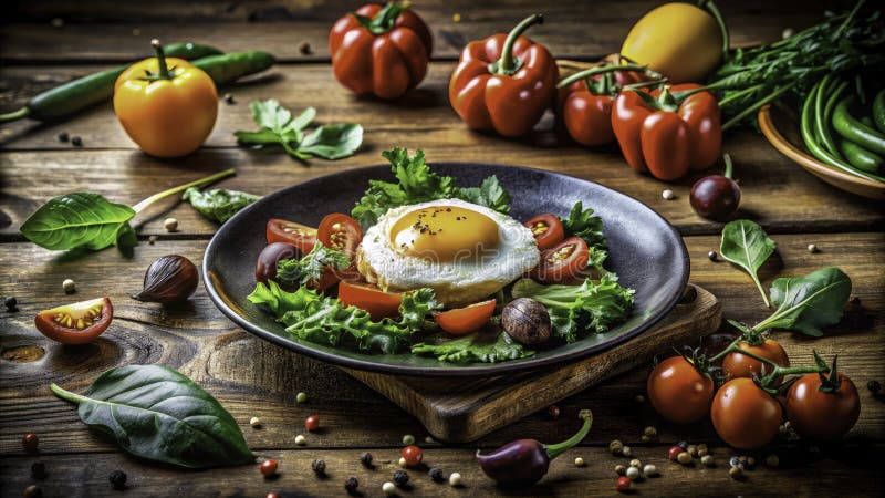 O Celebrare Vibrantă a Găinii Prospețime Gourmet Cu Legume Sezoniere Inspirând Obiceiuri Alimentare Sănătoase și stock illustration