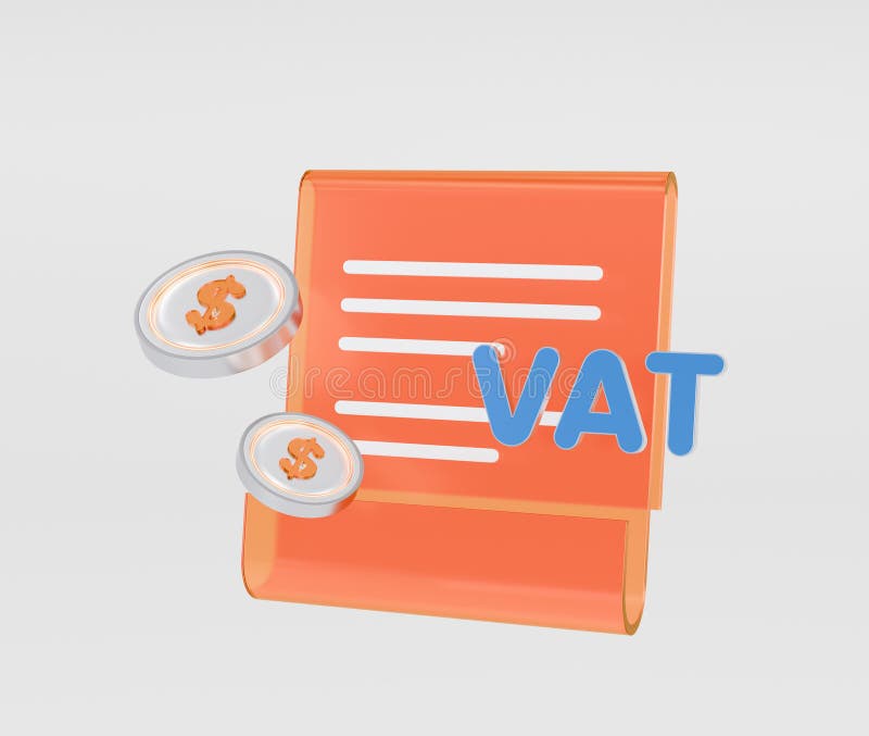 O chitanță TVA portocalie și roșie redată 3D cu pictograme de monede dolar. stock illustration