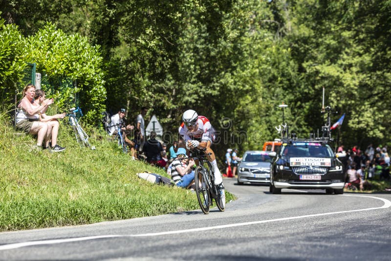 O ciclista Jasper Stuyven - Tour de France 2019 imagem de stock O ciclista Jasper Stuyven - Tour de France 2019 imagem de stock