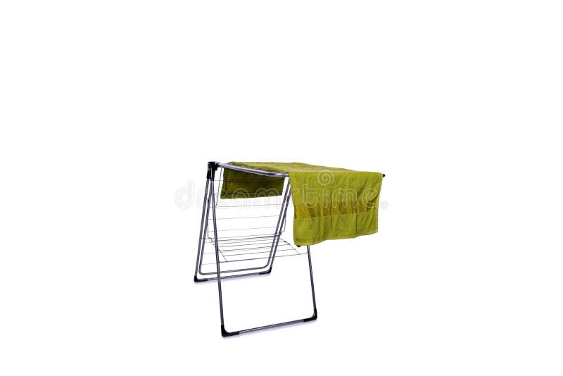O clotheshorse dobrável isolado no fundo branco imagens de stock royalty free O clotheshorse dobrável isolado no fundo branco imagens de stock royalty free