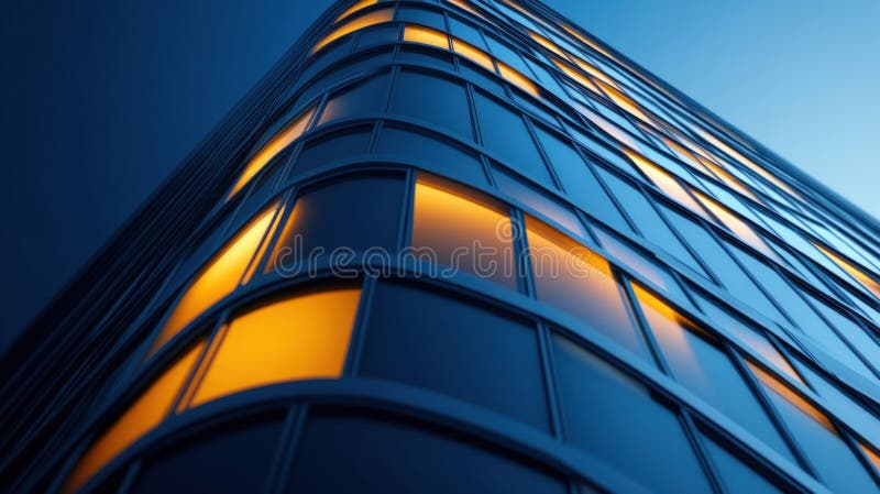 O clădire iluminată din sticlă modernă la apus royalty free illustration