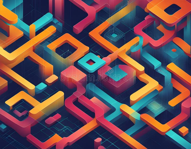 O compoziție abstractă izometrică de bloc care prezintă o UI structurată de vizualizare dinamică a datelor royalty free illustration