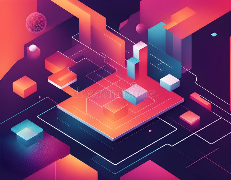 O compoziție izometrică abstractă care prezintă o interfață grafică dinamică de vizualizare a datelor vector illustration
