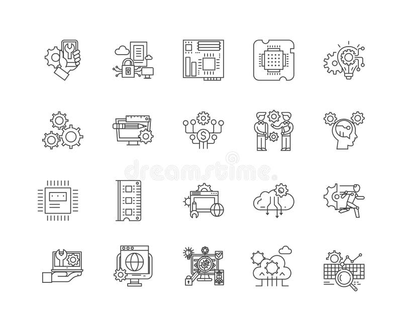 O computador repara a linha ícones do conceito, sinais, grupo do vetor, conceito da ilustração do esboço ilustração do vetor O computador repara a linha ícones do conceito, sinais, grupo do vetor, conceito da ilustração do esboço ilustração do vetor