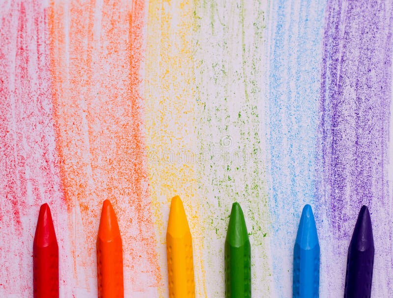 The concept of drawing lessons. Crayons of rainbow colors. Copy space. The concept of drawing lessons. Crayons of rainbow colors. Copy space