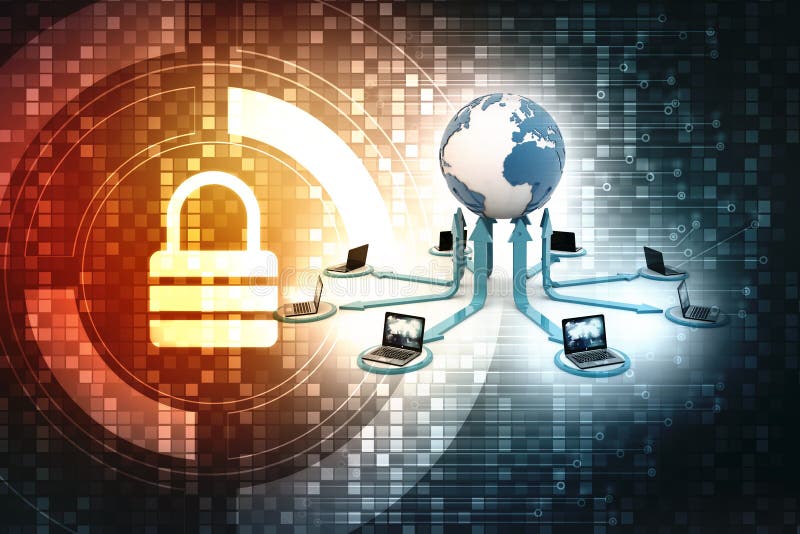 O conceito global de uma comunicação do Internet, computador conectou ao servidor rendição 3d ilustração royalty free