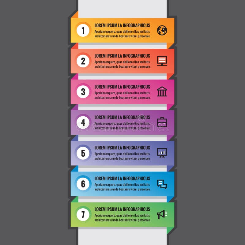 O conceito infographic do negócio - bandeiras coloridas horizontais na estrutura vertical - vector a disposição para a apresentaç ilustração stock O conceito infographic do negócio - bandeiras coloridas horizontais na estrutura vertical - vector a disposição para a apresentaç ilustração stock