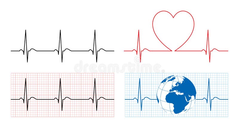 O coração com ecg e a terra com ekg alinham ilustração do vetor O coração com ecg e a terra com ekg alinham ilustração do vetor