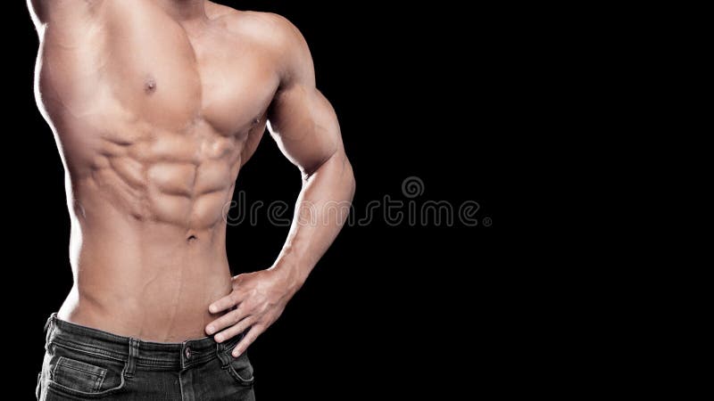 O corpo muscular do homem atlético forte, torso seis Abs do bloco, os músculos abdominais masculinos perfeitos fecha-se acima esp foto de stock O corpo muscular do homem atlético forte, torso seis Abs do bloco, os músculos abdominais masculinos perfeitos fecha-se acima esp foto de stock