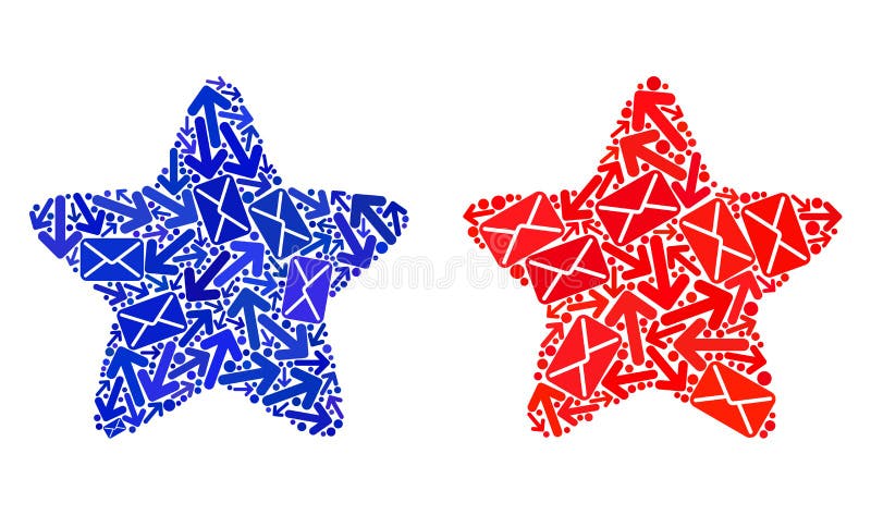 O correio distribui os ícones Star1 vermelhos da colagem ilustração do vetor O correio distribui os ícones Star1 vermelhos da colagem ilustração do vetor