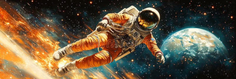 O creație dinamică inspirată a unui astronauti explorând minunile Pământului spațial și nenumărate stele creând un stock photo
