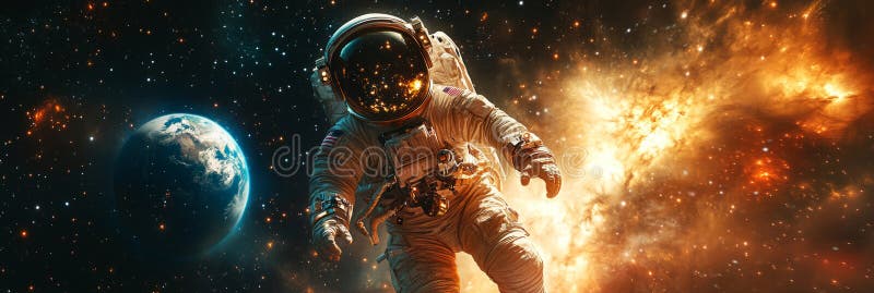 O creație dinamică inspirată a unui astronauti explorând minunile Pământului spațial și nenumărate stele creând un royalty free stock photo