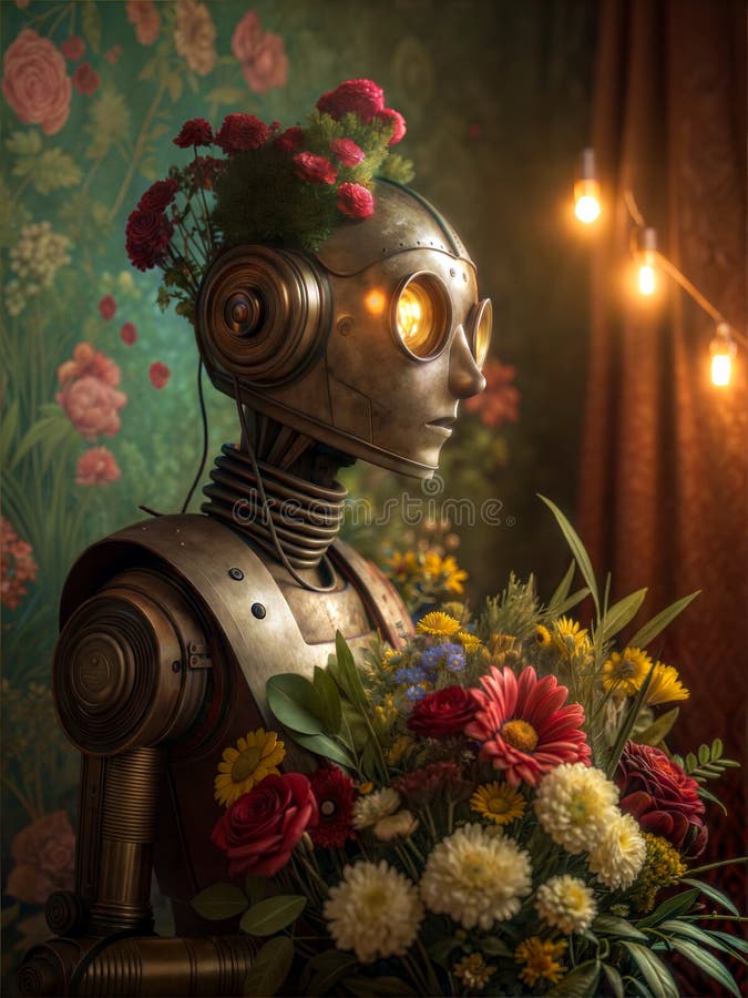 O călătorie de robotrsquo în natură : amestec captivant de flori și de aer stock illustration