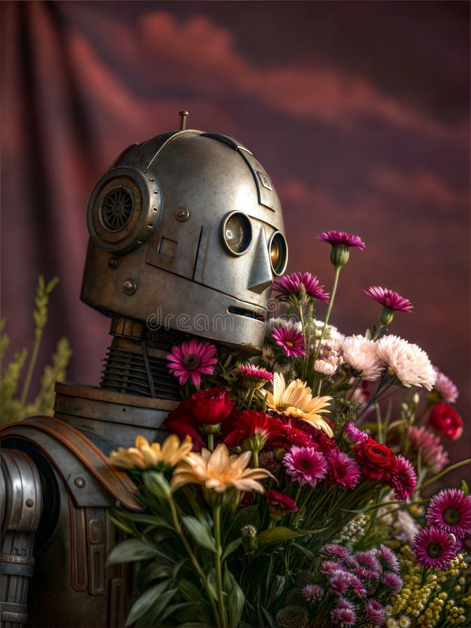 O călătorie de robotrsquo în natură : amestec captivant de flori și de aer stock illustration