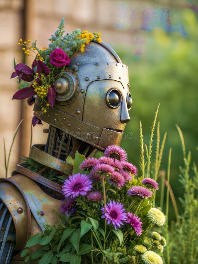 O călătorie de robotrsquo în natură : amestec captivant de flori și de aer vector illustration