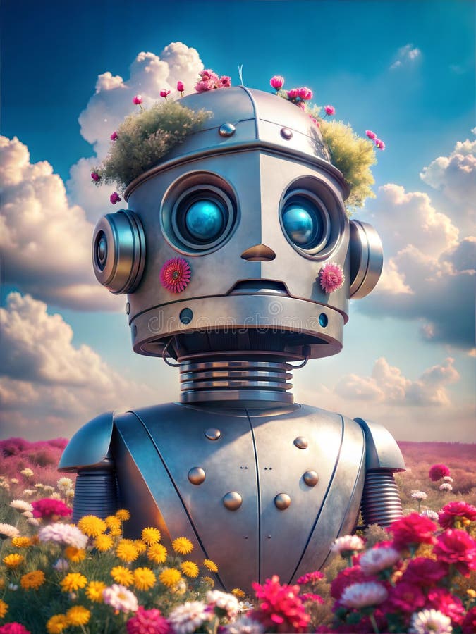 O călătorie de robotrsquo în natură : amestec captivant de flori și de aer vector illustration