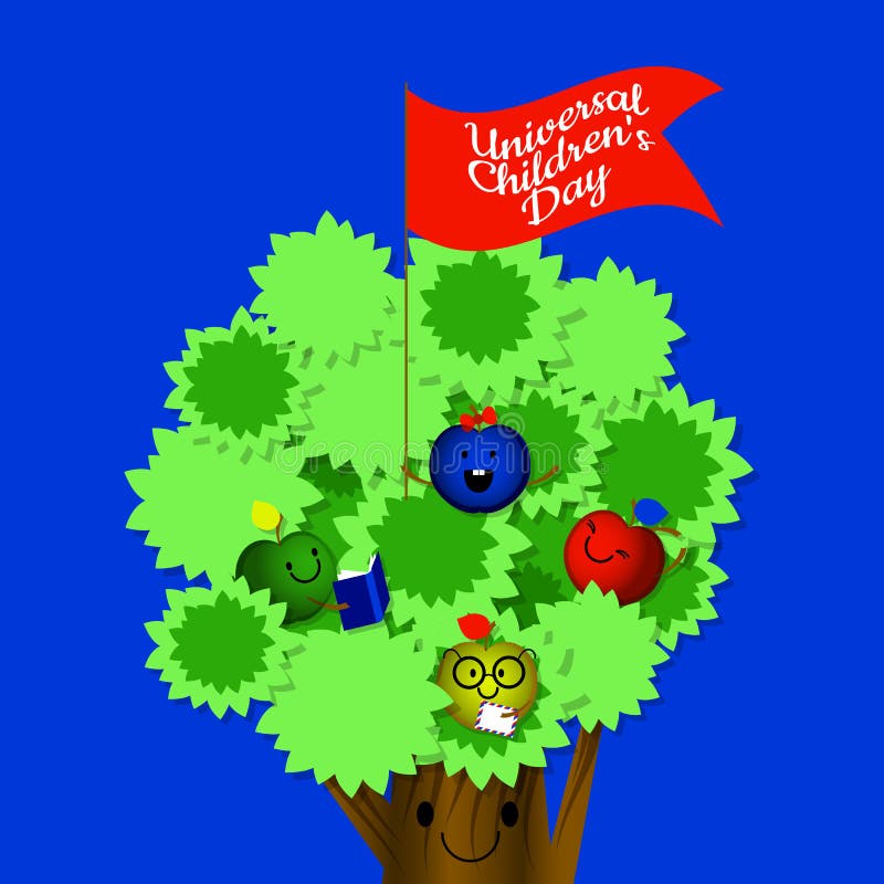 O dia das crianças universais Conceito de um feriado social Caçoa maçãs, mamã é uma árvore de maçã Estilo dos desenhos animados ilustração royalty free O dia das crianças universais Conceito de um feriado social Caçoa maçãs, mamã é uma árvore de maçã Estilo dos desenhos animados ilustração royalty free