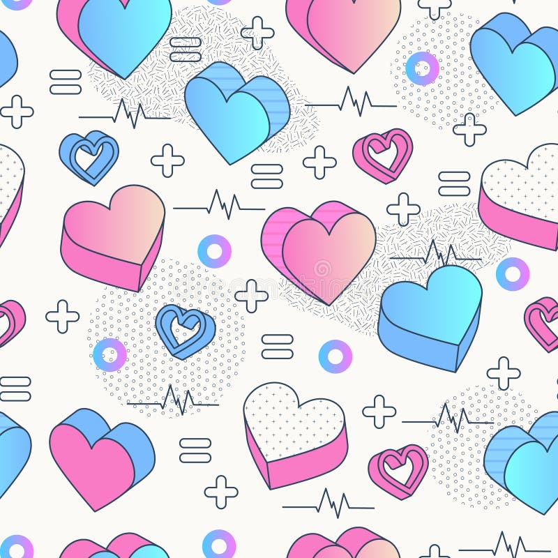 O dia de Valentim sem emenda do teste padrão de Memphis abstraia o fundo ilustração do vetor O dia de Valentim sem emenda do teste padrão de Memphis abstraia o fundo ilustração do vetor