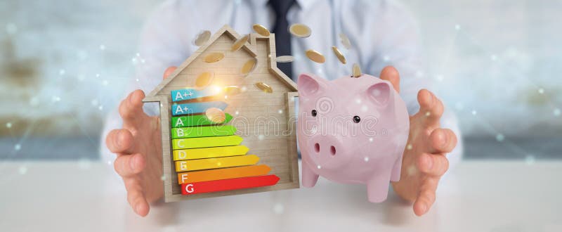 O dinheiro da economia do homem de negócios com a boa carta da energia que avalia 3D rende ilustração do vetor O dinheiro da economia do homem de negócios com a boa carta da energia que avalia 3D rende ilustração do vetor