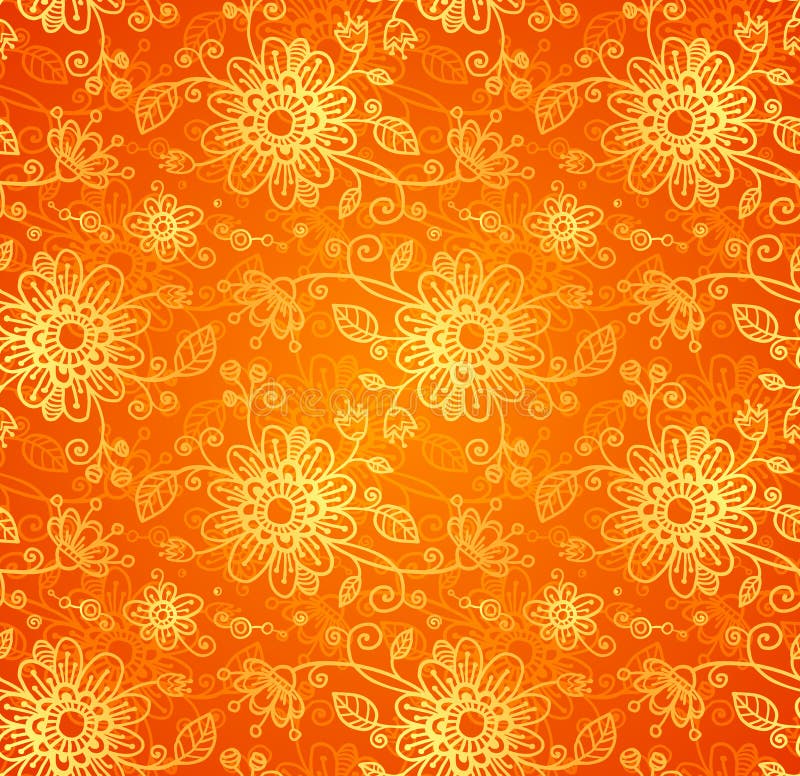 O doodle alaranjado floresce o teste padrão sem emenda ornamentado ilustração royalty free O doodle alaranjado floresce o teste padrão sem emenda ornamentado ilustração royalty free