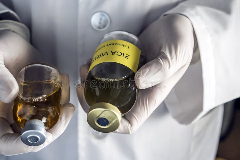 O doutor guarda um tubo de ensaio da amostra do vírus de Zika em um hospital fotografia de stock O doutor guarda um tubo de ensaio da amostra do vírus de Zika em um hospital fotografia de stock