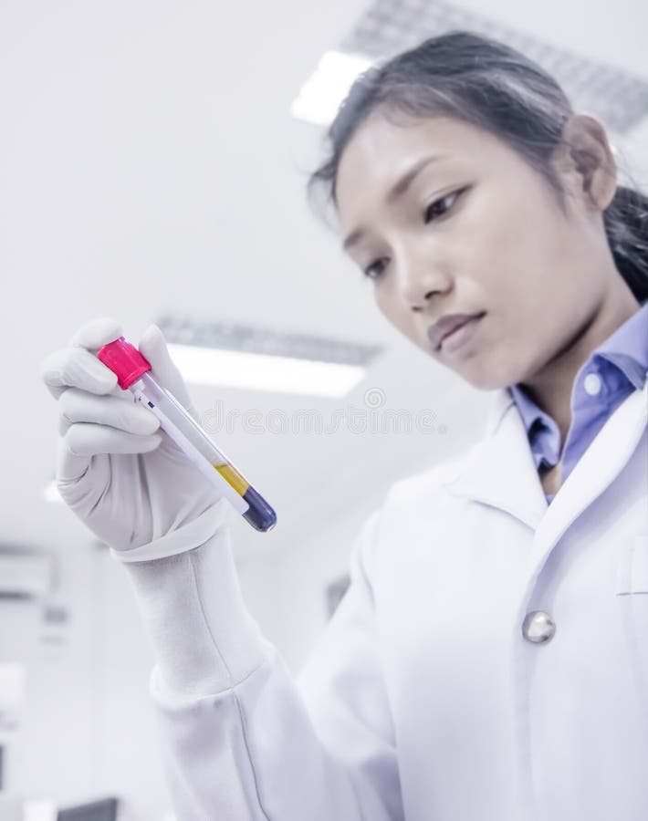 O doutor no laboratório examina o sangue fotografia de stock royalty free O doutor no laboratório examina o sangue fotografia de stock royalty free
