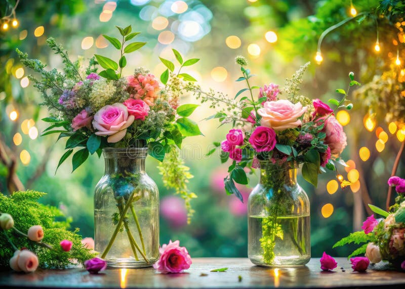 O dublă expunere năprasnică a verdeață și florală roz delicată arată o viață artistică uimitoare care evocă vector illustration