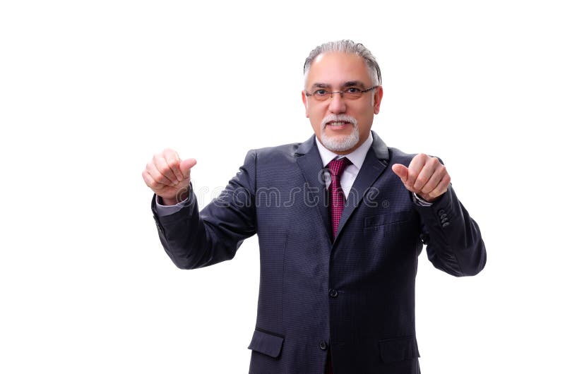 O empregado envelhecido do homem de neg?cios isolado no branco ilustração royalty free O empregado envelhecido do homem de neg?cios isolado no branco ilustração royalty free