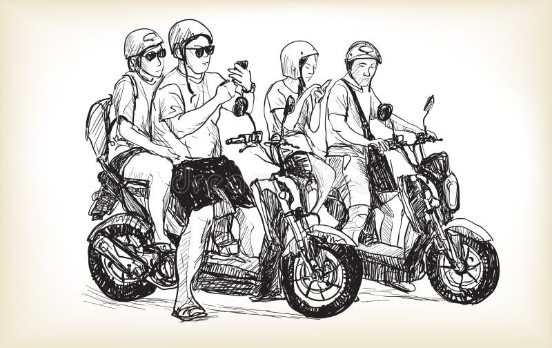 Esboço de desenho de moto de turismo