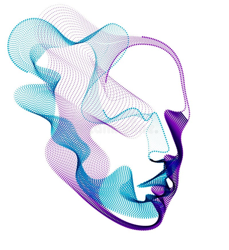 O espírito do tempo eletrônico digital, ilustração do vetor da inteligência artificial da cabeça humana feita de partículas ponti ilustração stock O espírito do tempo eletrônico digital, ilustração do vetor da inteligência artificial da cabeça humana feita de partículas ponti ilustração stock