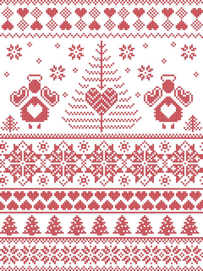 O estilo escandinavo inspirou o teste padrão sem emenda do Natal e do inverno festivo no ponto transversal, fazendo malha o estil ilustração do vetor O estilo escandinavo inspirou o teste padrão sem emenda do Natal e do inverno festivo no ponto transversal, fazendo malha o estil ilustração do vetor