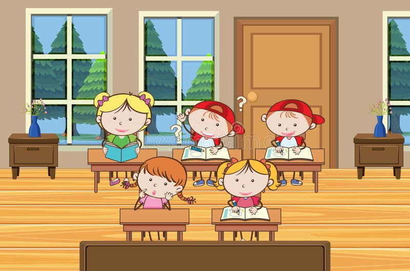 O estudante está estudando na sala de aula ilustração royalty free O estudante está estudando na sala de aula ilustração royalty free