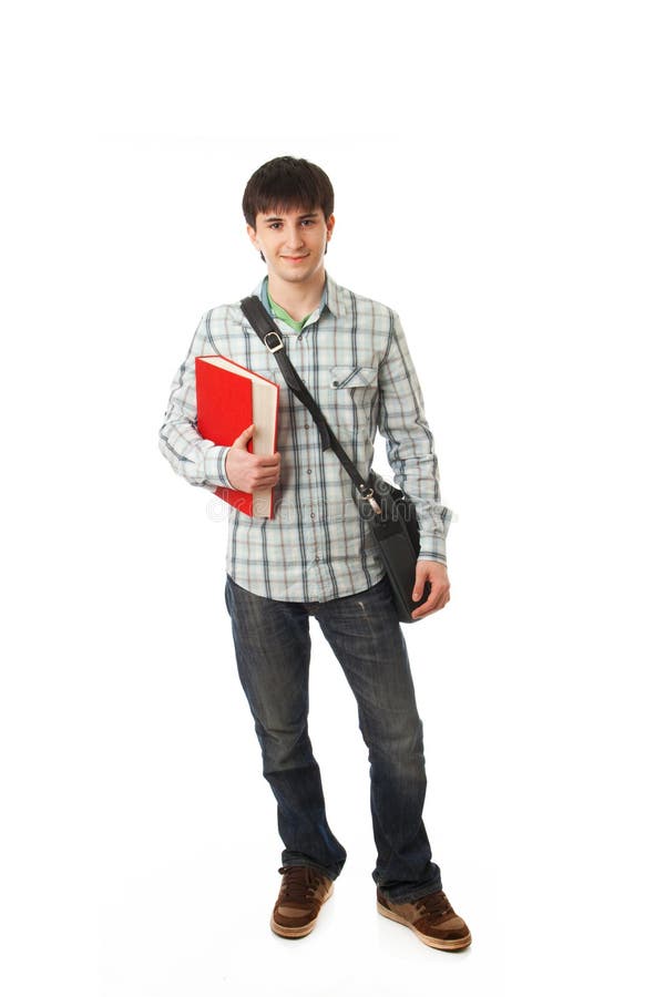 O estudante novo isolado em um branco fotografia de stock royalty free O estudante novo isolado em um branco fotografia de stock royalty free